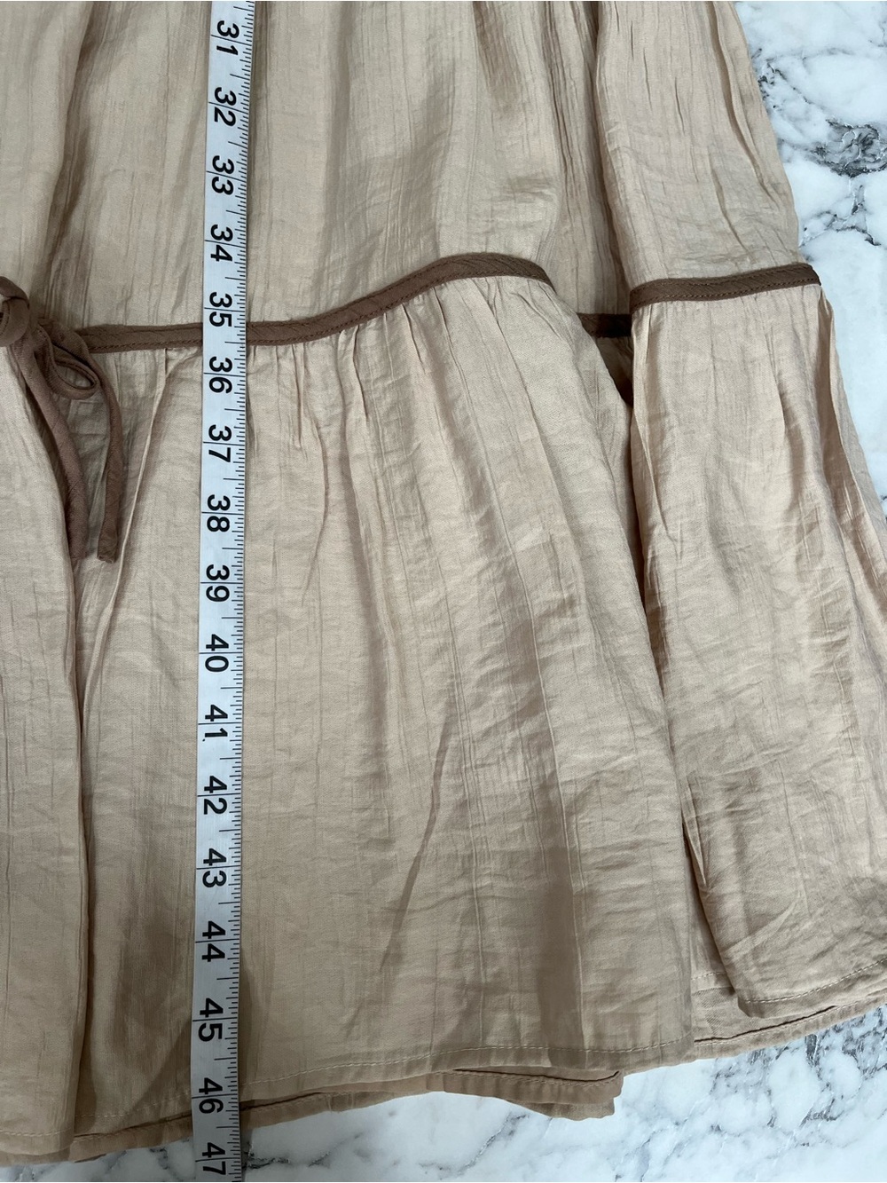 Storia monochromatic tan brown tiered midi dress all over bow details size small - Picture 8 of 13